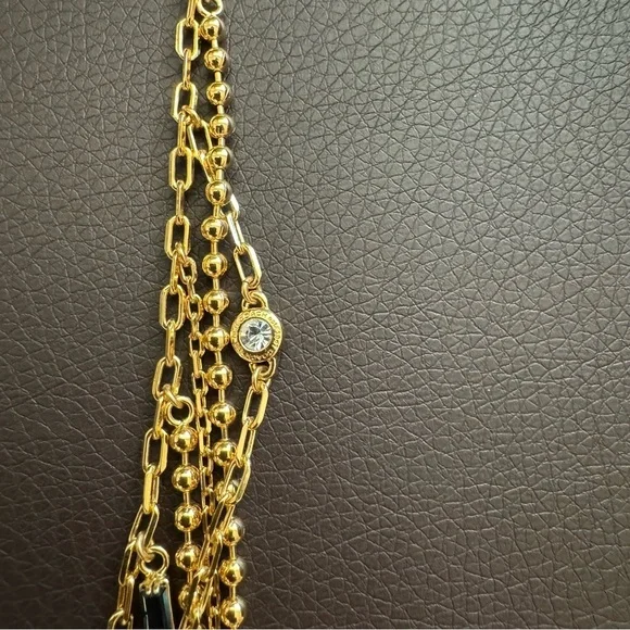 New Coach Elegant Gold Multi-Layer Chain Necklace with Gem Accents - Picture 6 of 7